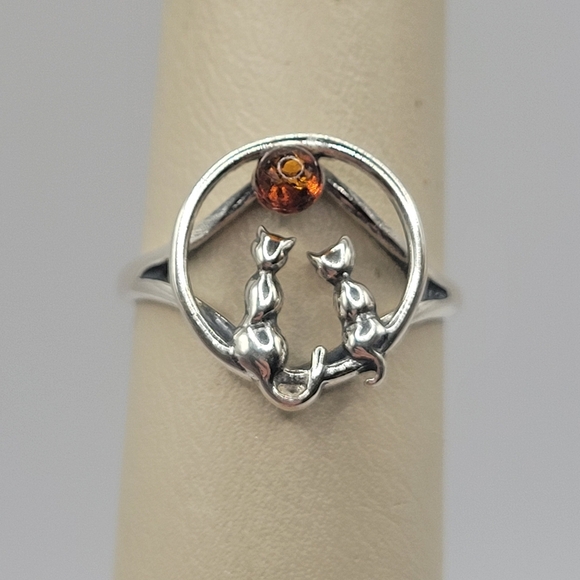 Kay Jewelers Jewelry - 925 Sterling Silver Cat Ring Amber Stone Handmade Womens Size 8.5 Cute Unique